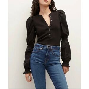 Veronica Beard Black Effy Puff Sleeve Blouse Top Size Small Cottagecore Luxury